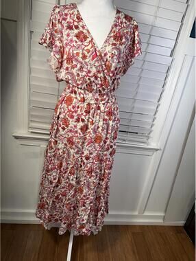 Knox Rose Pink Floral Paisley Maxi Dress Small S Boho Tiered Elastic Waist